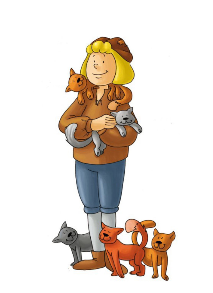 personagem de design de mulher com gatos