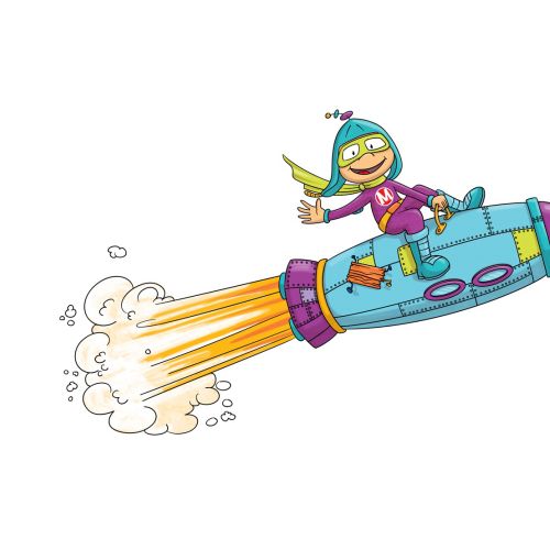 character design super kid on rocket
