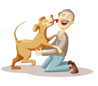 Cartoon&Humour old man and dog
