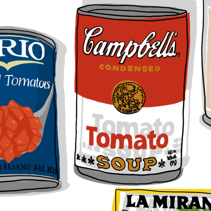illustration of Campbell soup packaging by Claire Rollet