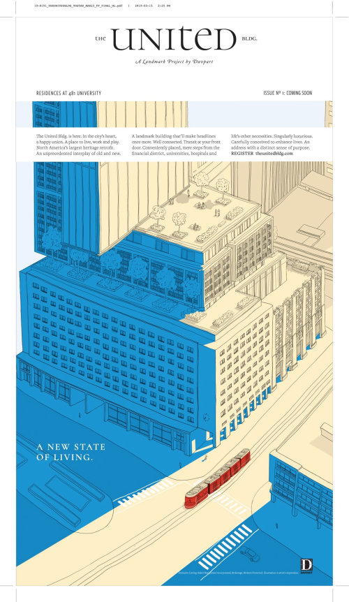 vista isométrica de cima da ilustração do United Building Toronto por Claire Rollet