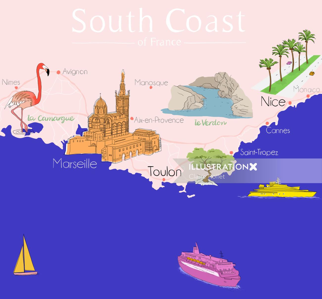 The main places and locations on France's South Coast
