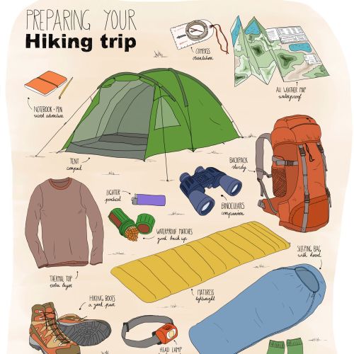 Hiking Trip Objects lettering illustration
