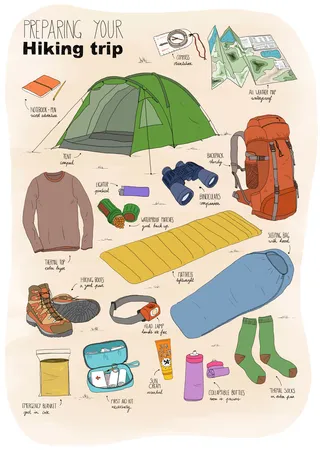 Hiking Trip Objects lettering illustration