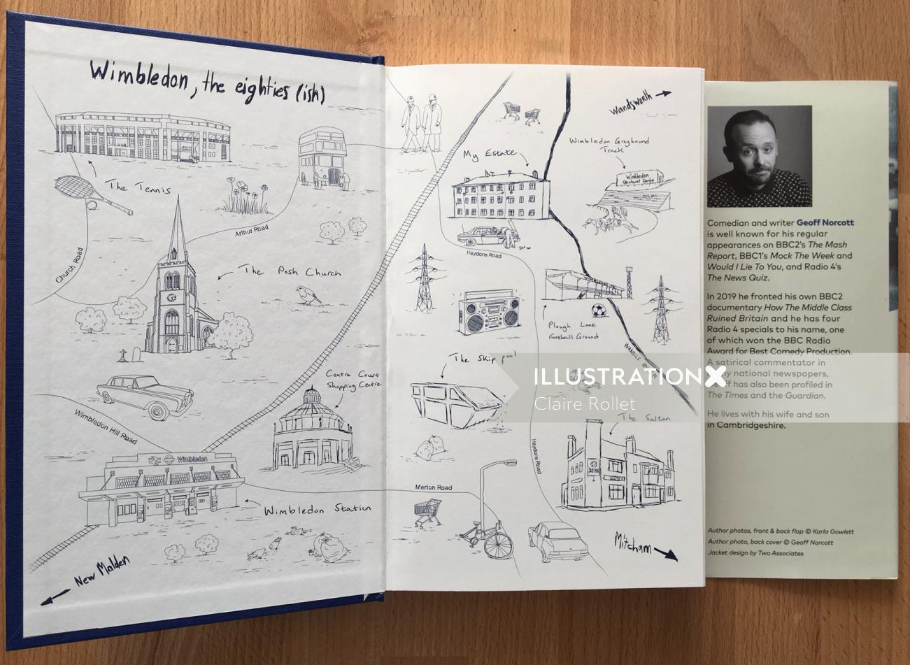 illustrated map of Wimbledon and Haydons Road for Geoff Norcott book by Claire Rollet