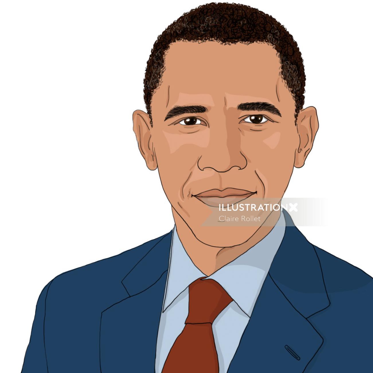 Portrait of Barack Obama in 2009 illustrated by Claire Rollet