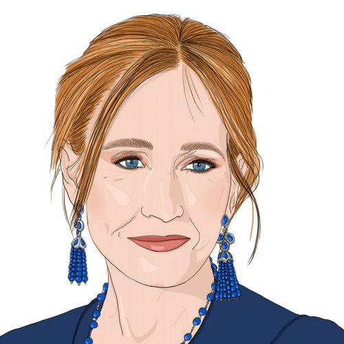 克莱尔·罗莱 (Claire Rollet) 为哈利·波特 (Harry Potter) 作家 JK 罗琳 (JK Rowling) 绘制的肖像插图