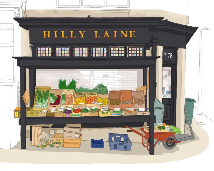 Line drawing of Local Brighton grocery shop Hilly Laine