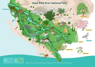 Carte du parc national de Vjosa en Albanie