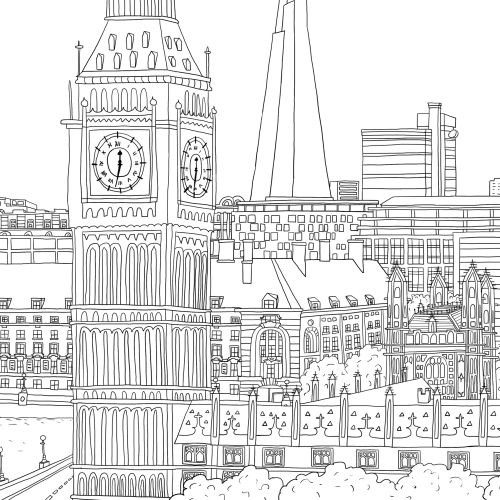 Black and white London cityscape with Big Ben and The Shard by Claire Rollet