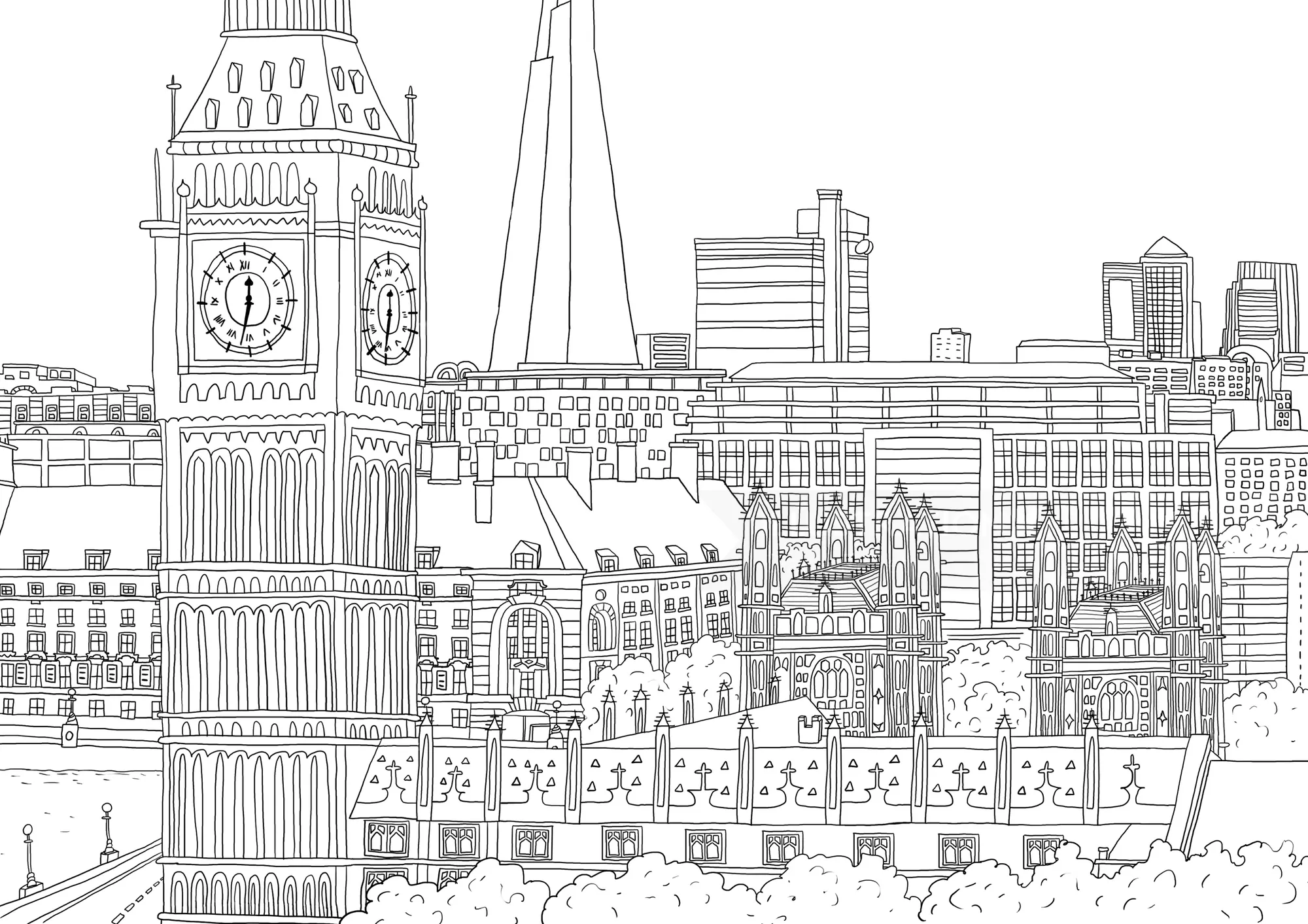 Schwarz-weiße Londoner Stadtansicht mit Big Ben und The Shard von Claire Rollet