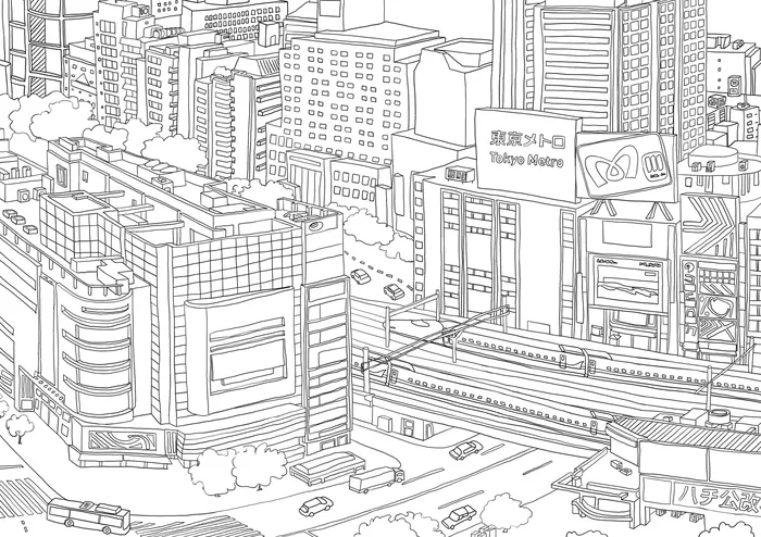 Fine line drawing of Tokyo's great view