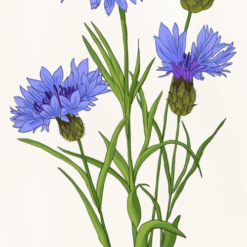 Centaurea cyanus blue wildflower in countryside field