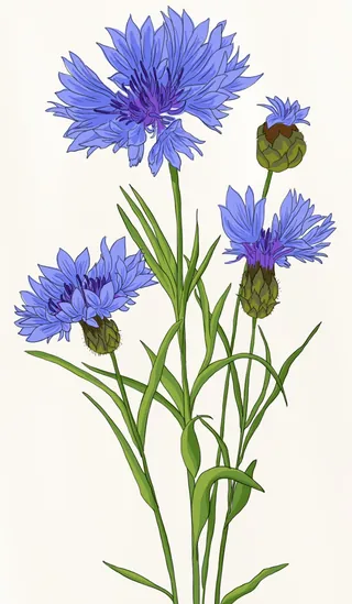 Centaurea cyanus blue wildflower in countryside field