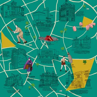 Repeat pattern of Balham map in mid-century colour palette