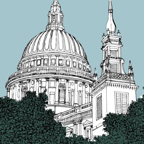 architecture building illustration of St Paul Cathedral, London by Claire Rollet