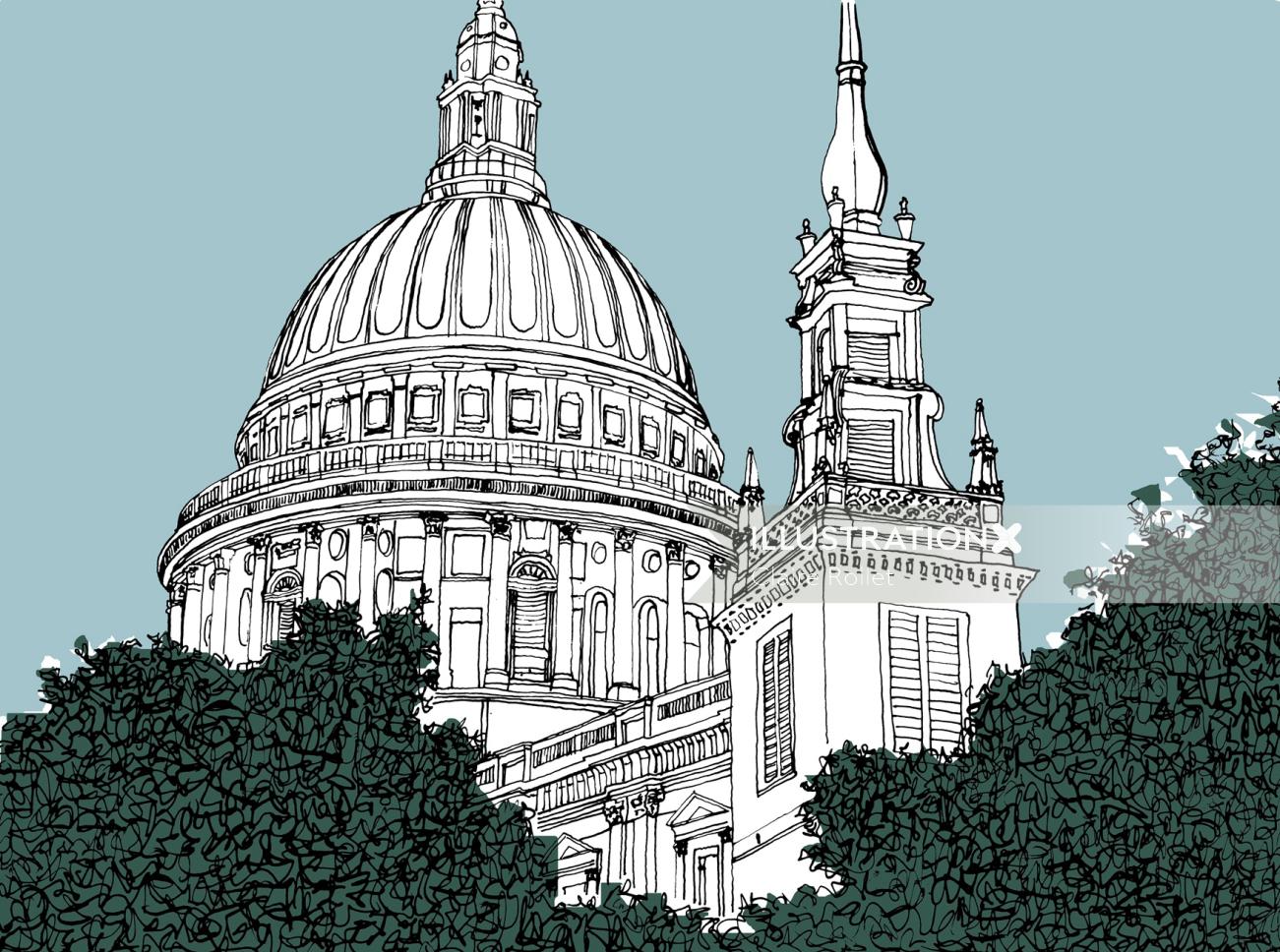 St Paul Cathedral trees London - Illustration by Claire Rollet