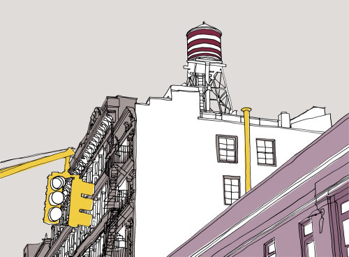 New York City architecture water tank illustrated by Claire Rollet
