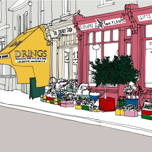 Florist shop at Greenwhich street - Illustration by Claire Rollet