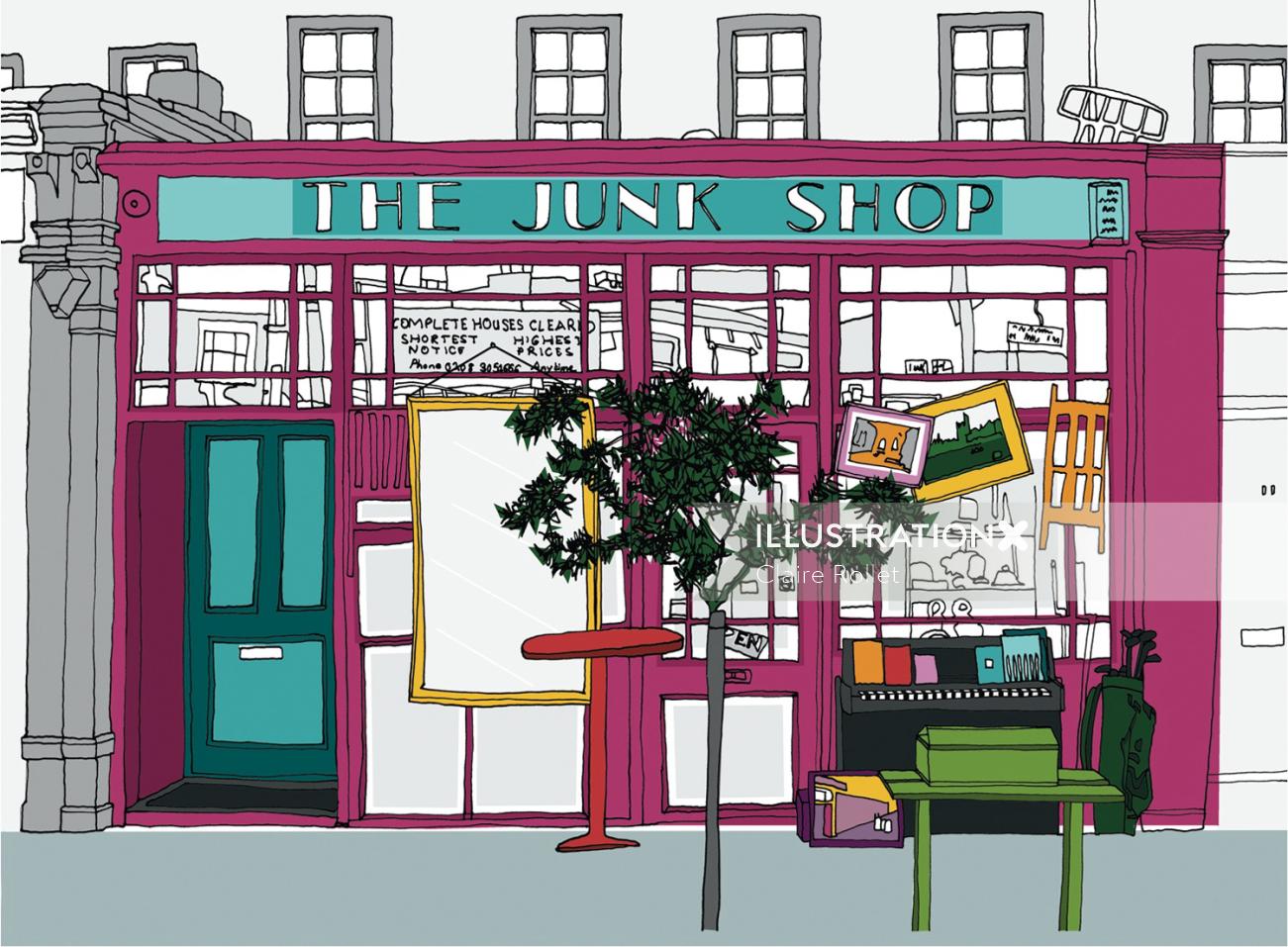 Junk shop in Greenwich illustration by Claire Rollet