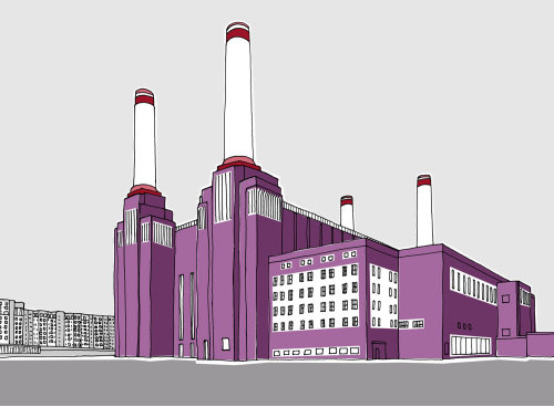 Ilustração da central elétrica de Battersea por Claire Rollet