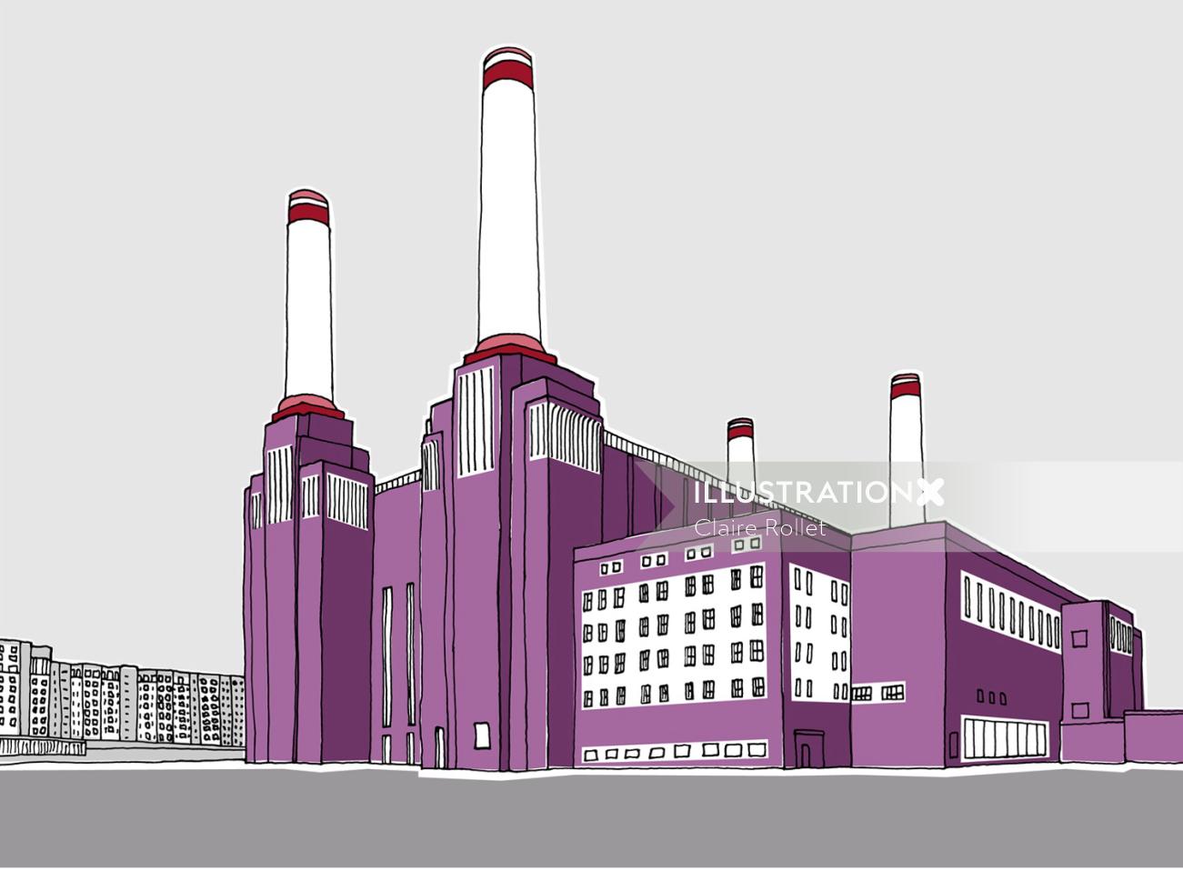 Ilustración de la central eléctrica de Battersea por Claire Rollet