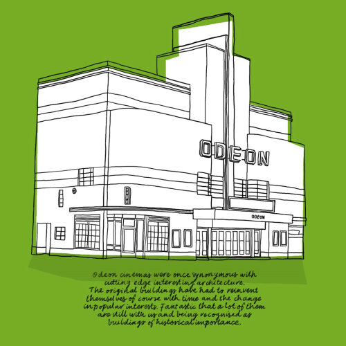 arquitetura art déco dos cinemas de Londres ilustrada por Claire Rollet