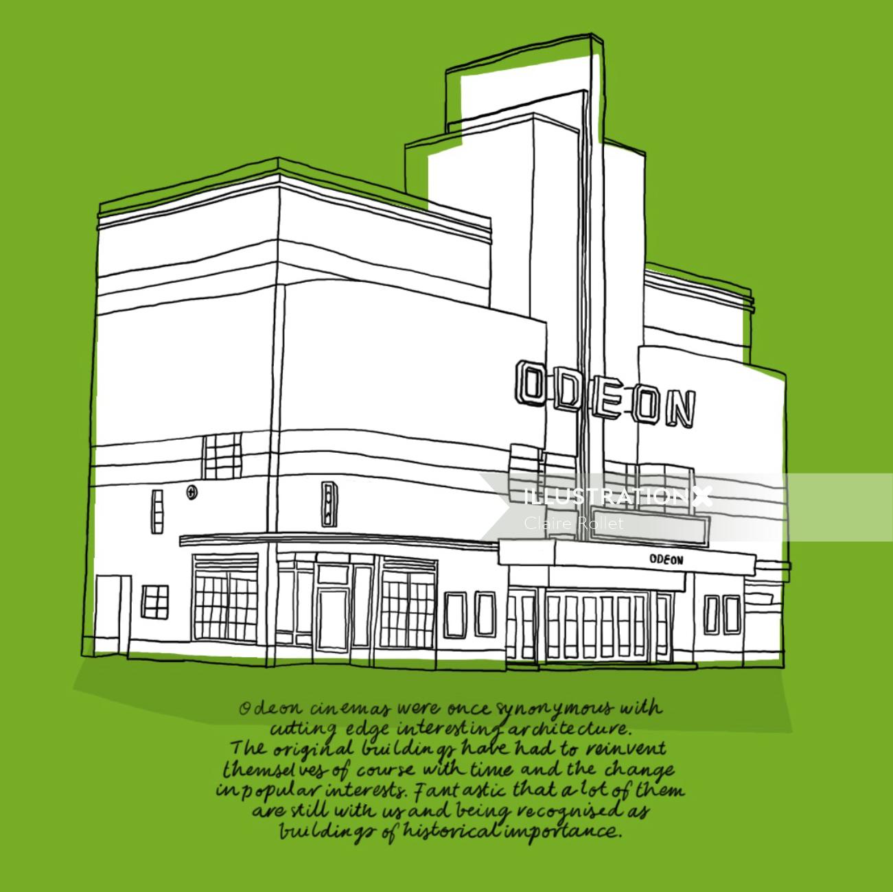 art deco architecture of London cinemas illustrated by Claire Rollet