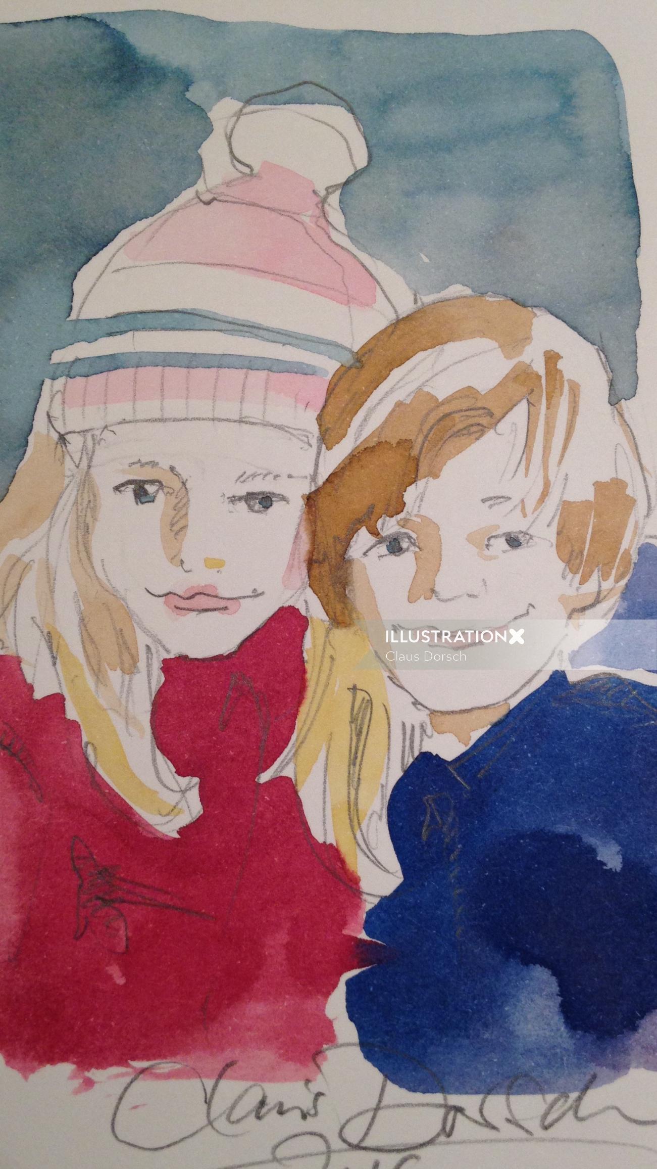 Ilustração solta de menino e menina