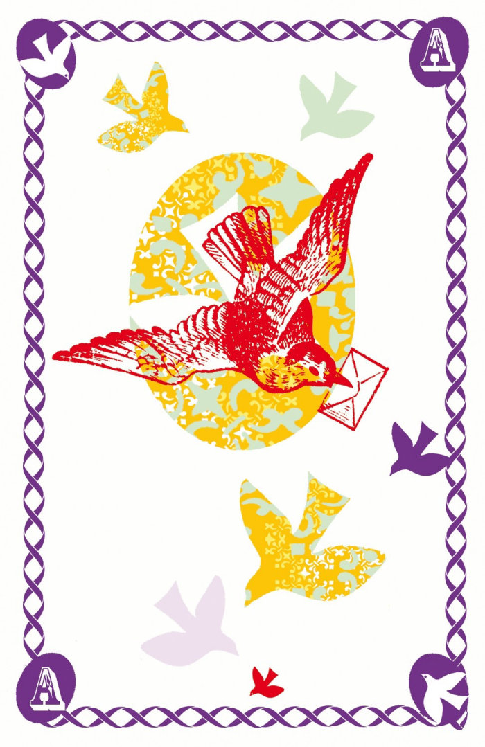 Retro illustration birds with letter
