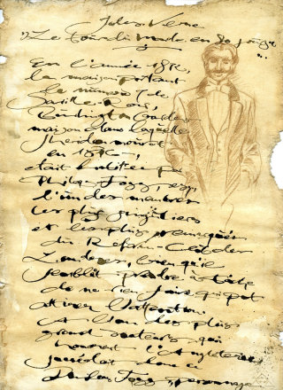 Carta de caligrafía con imagen de hombre.
