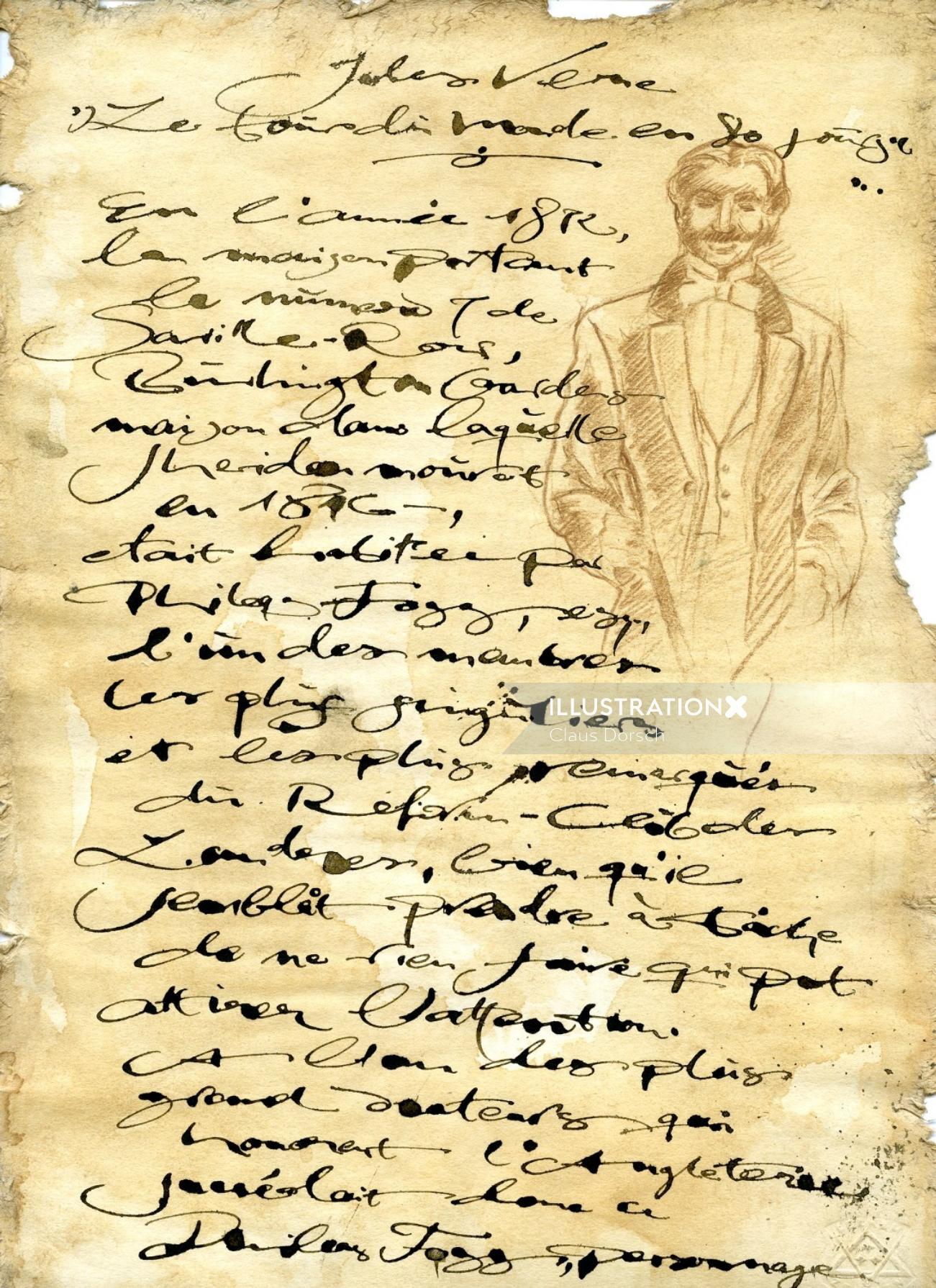 Carta de caligrafia com imagem de homem