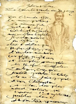 Carta de caligrafía con imagen de hombre.
