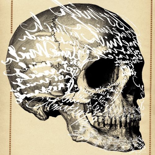 Historical lettering on skull
