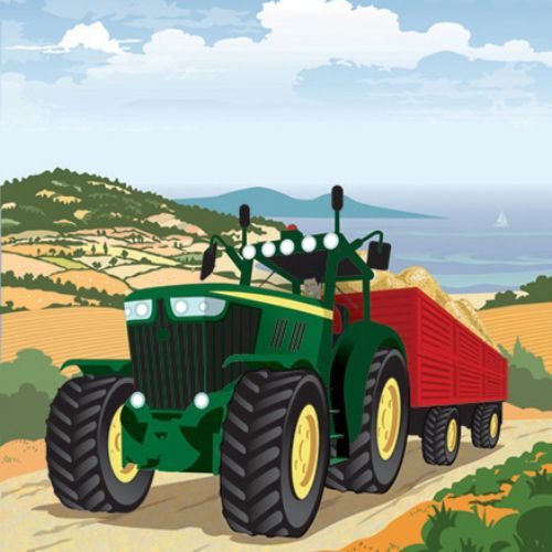 Farm Tractor in Rural Scene 