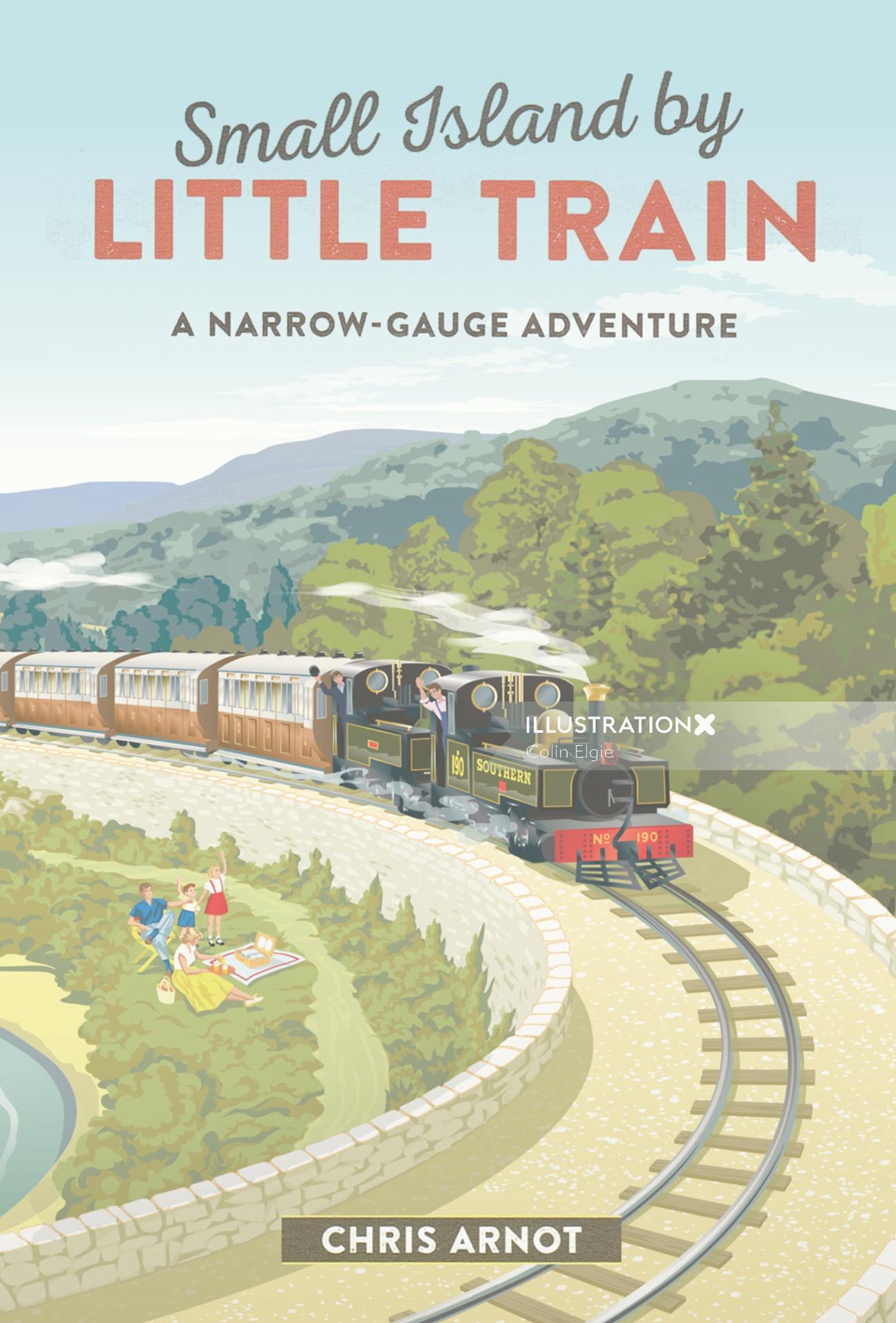 Arte de tren vintage para una portada de libro