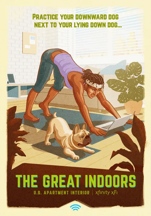 A female yoga practitioner with her dog