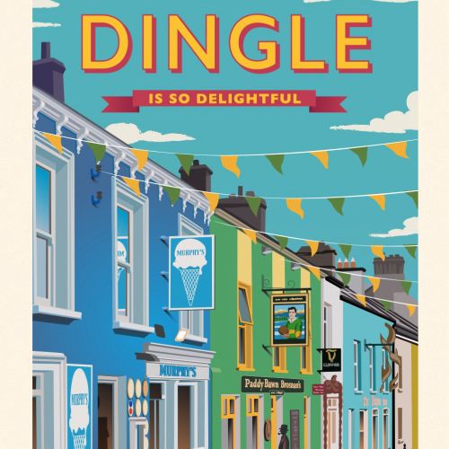 Poster showing a colourful street scene in Dingle, Ireland