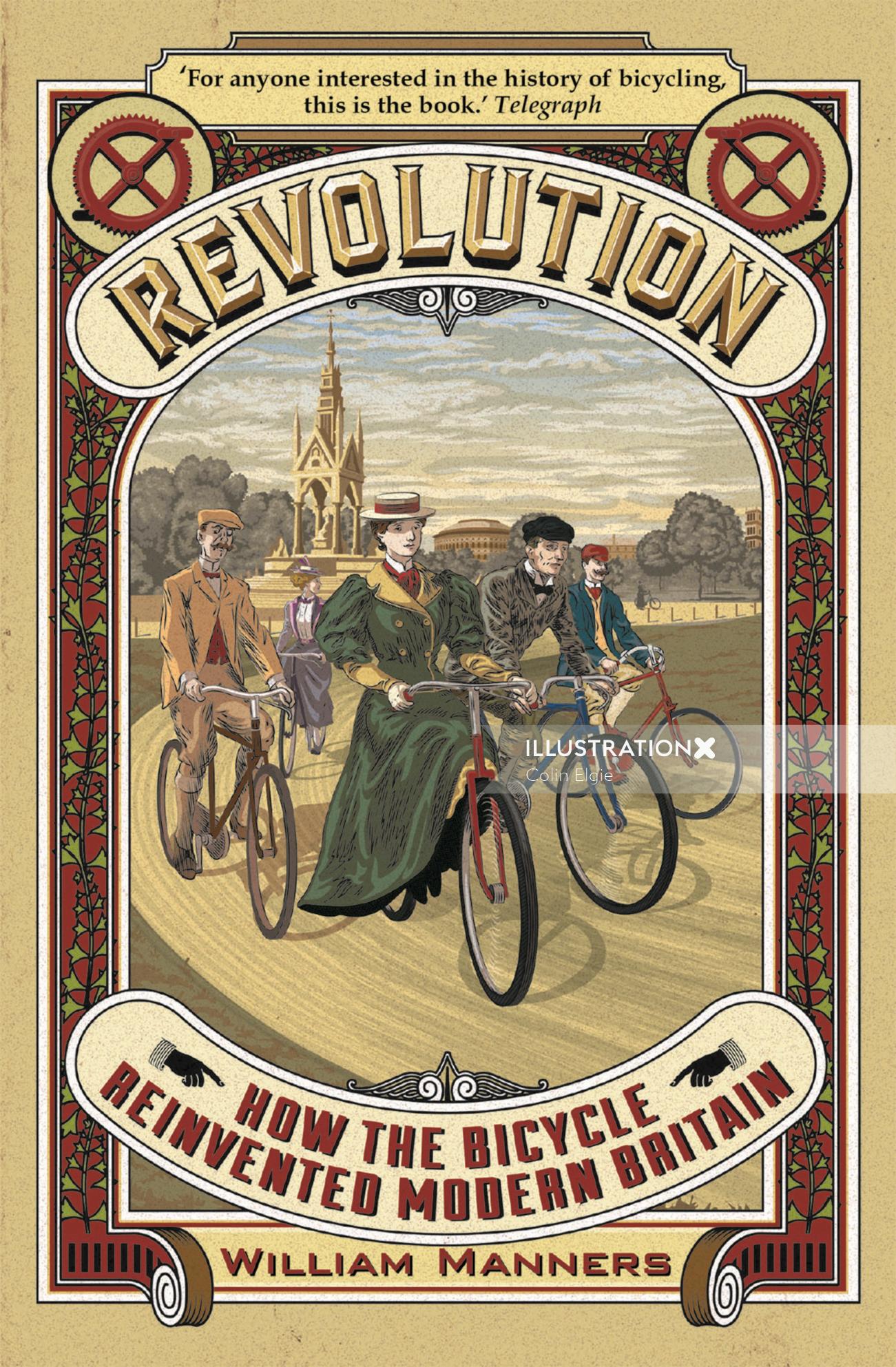 Scene of Victorian-era-inspired bicycling in the park