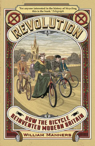 Scene of Victorian-era-inspired bicycling in the park