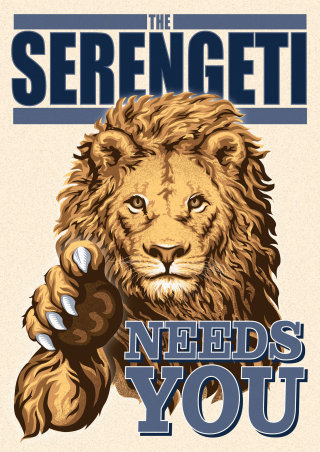 Ilustración del cartel El Serengeti te necesita
