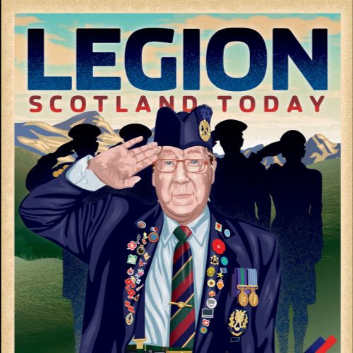 Magazine cover commemorating the 100th anniversary of the British Legion Scotland featuring old sold