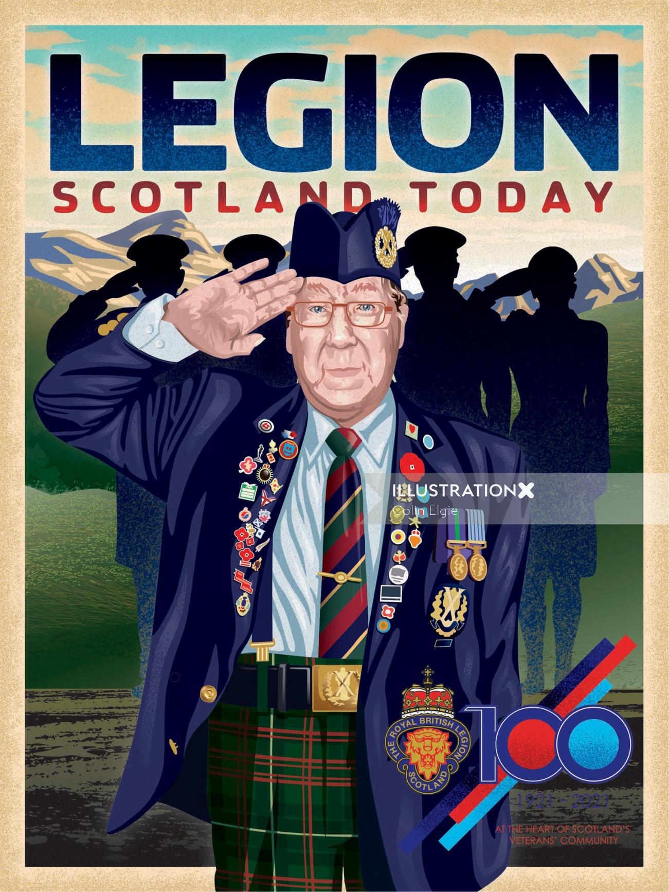 La portada de la revista que conmemora el centenario de la Legión Británica de Escocia con viejos vendidos