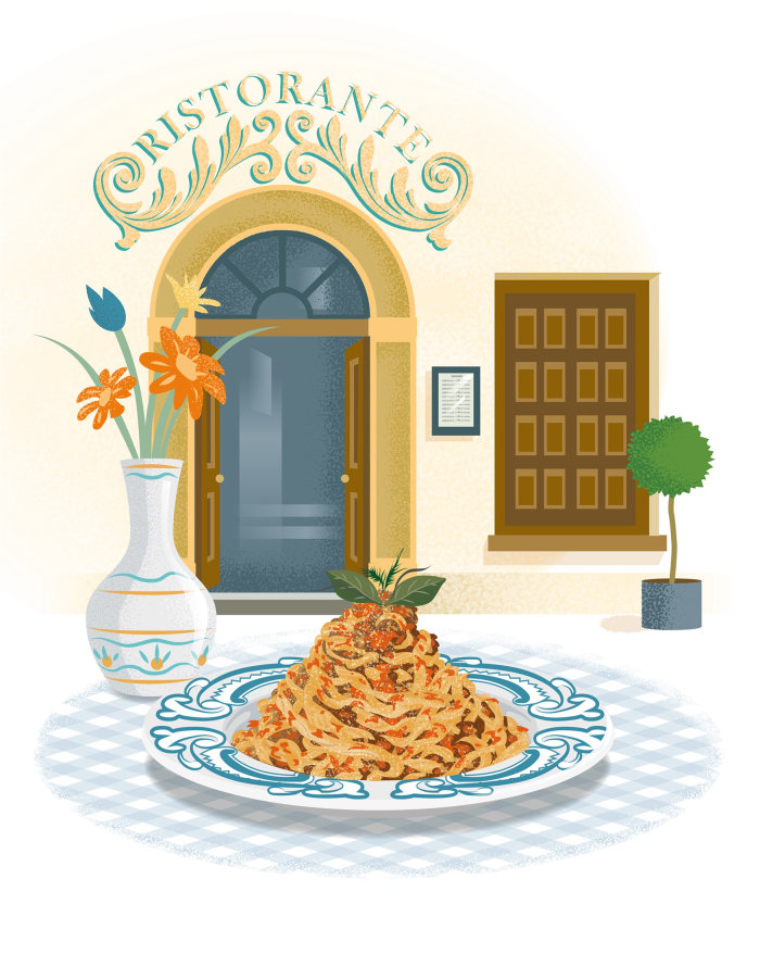 Ilustração da seção de massas do livro de culinária italiana