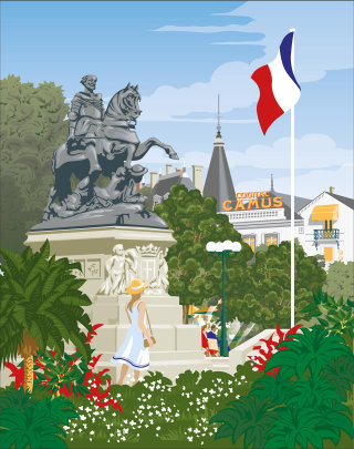 Illustration of people enjoying Cognac's town square