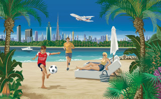 A beach holiday poster for Fly Emirates Airlines