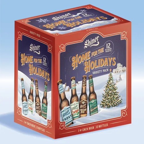 Shiner Home for the Holidays beer variety pack with festive holiday design by Colin Elgie