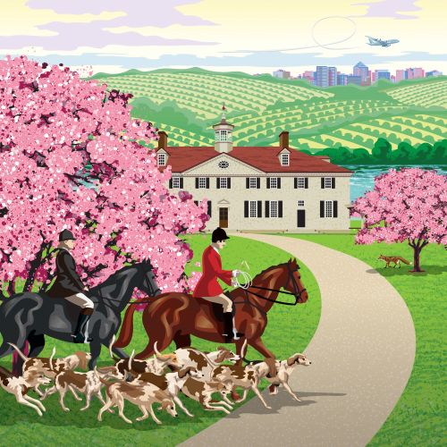 Hunting scene near Virginia State Capitol with cherry blossoms by Colin Elgie