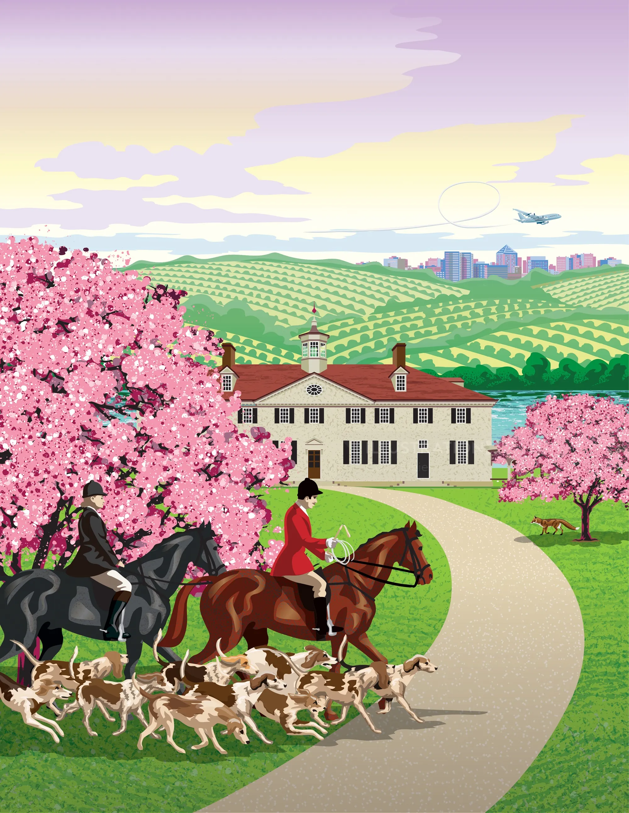 Hunting scene near Virginia State Capitol with cherry blossoms by Colin Elgie