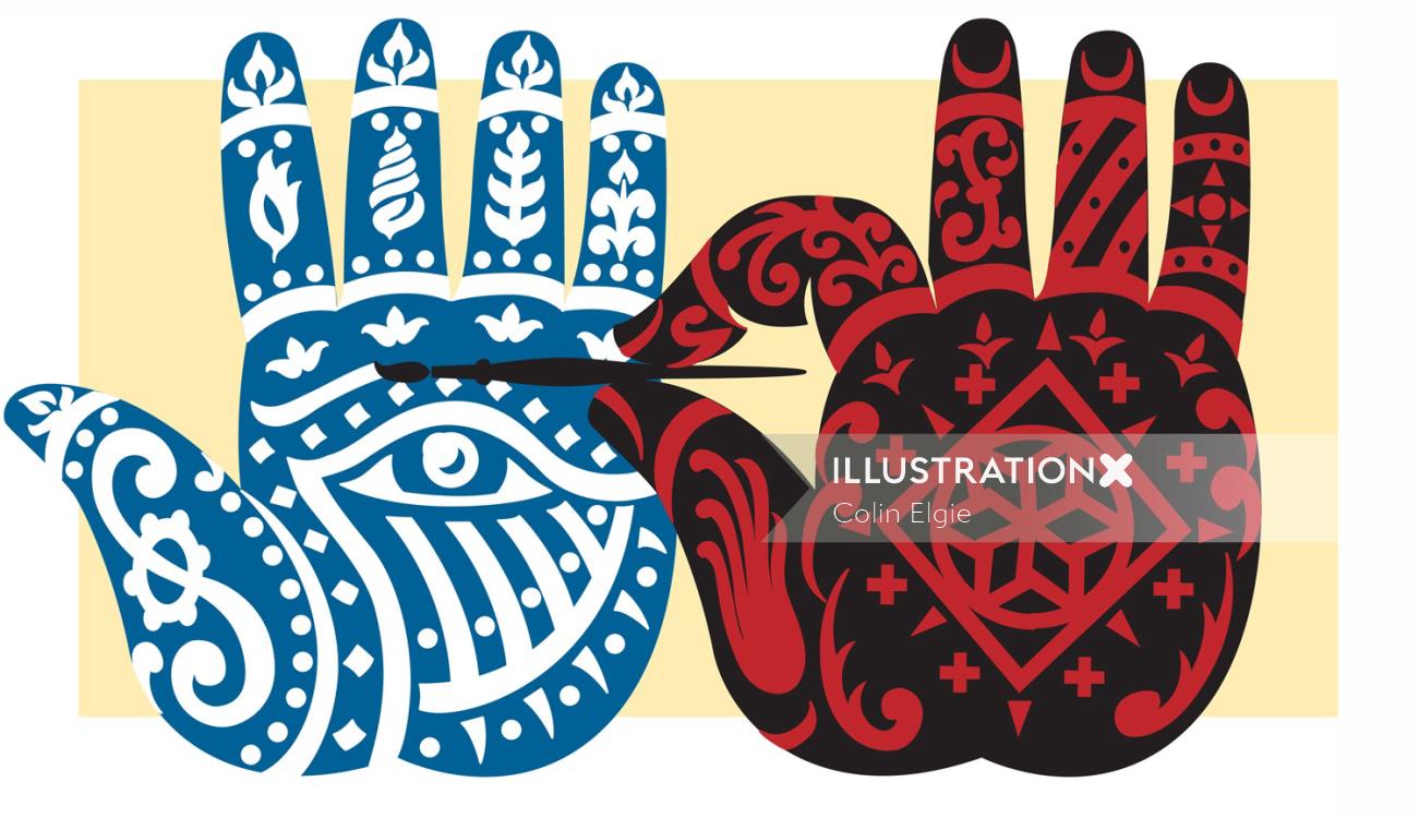 Una ilustración tradicional de diseños indios de henna